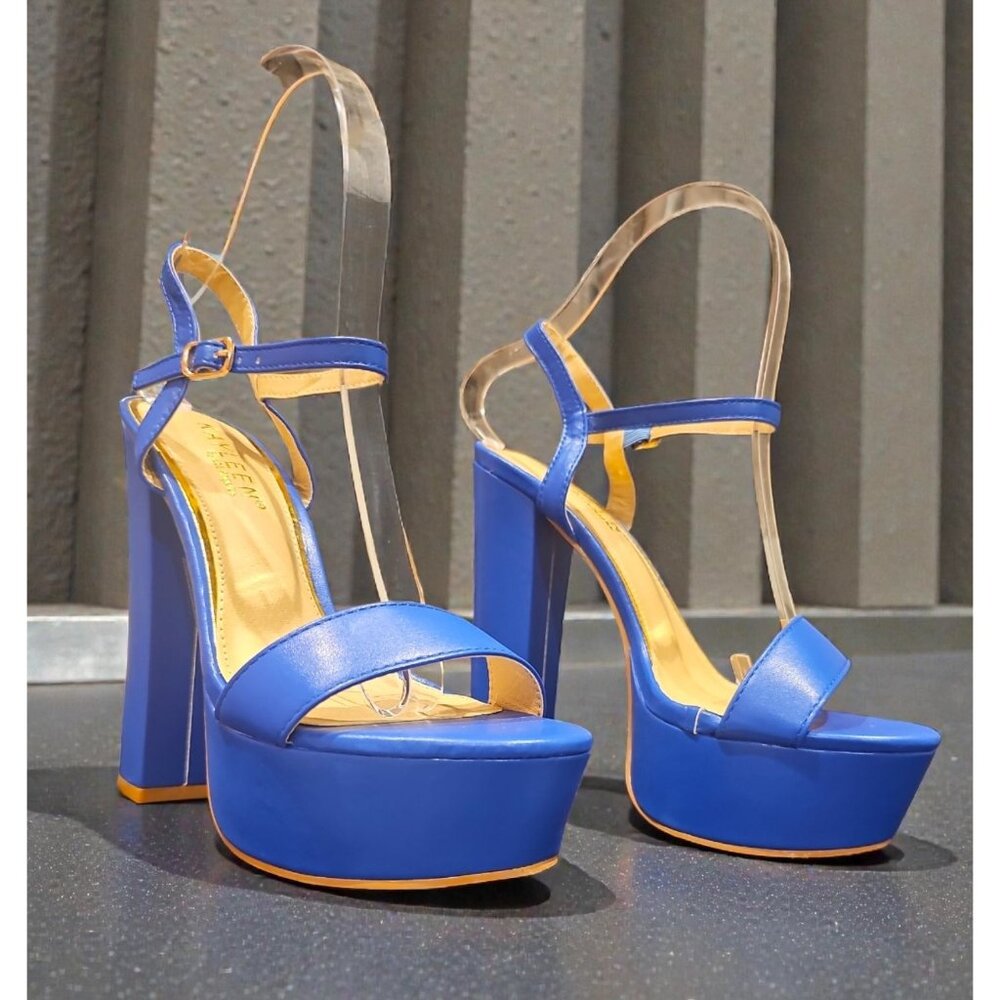 Blue Platform High Heel Ankle Strap Sandals